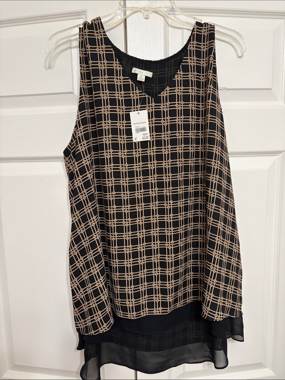 Apt. 9 Black & Beige Geometric Sleeveless Layered Shell